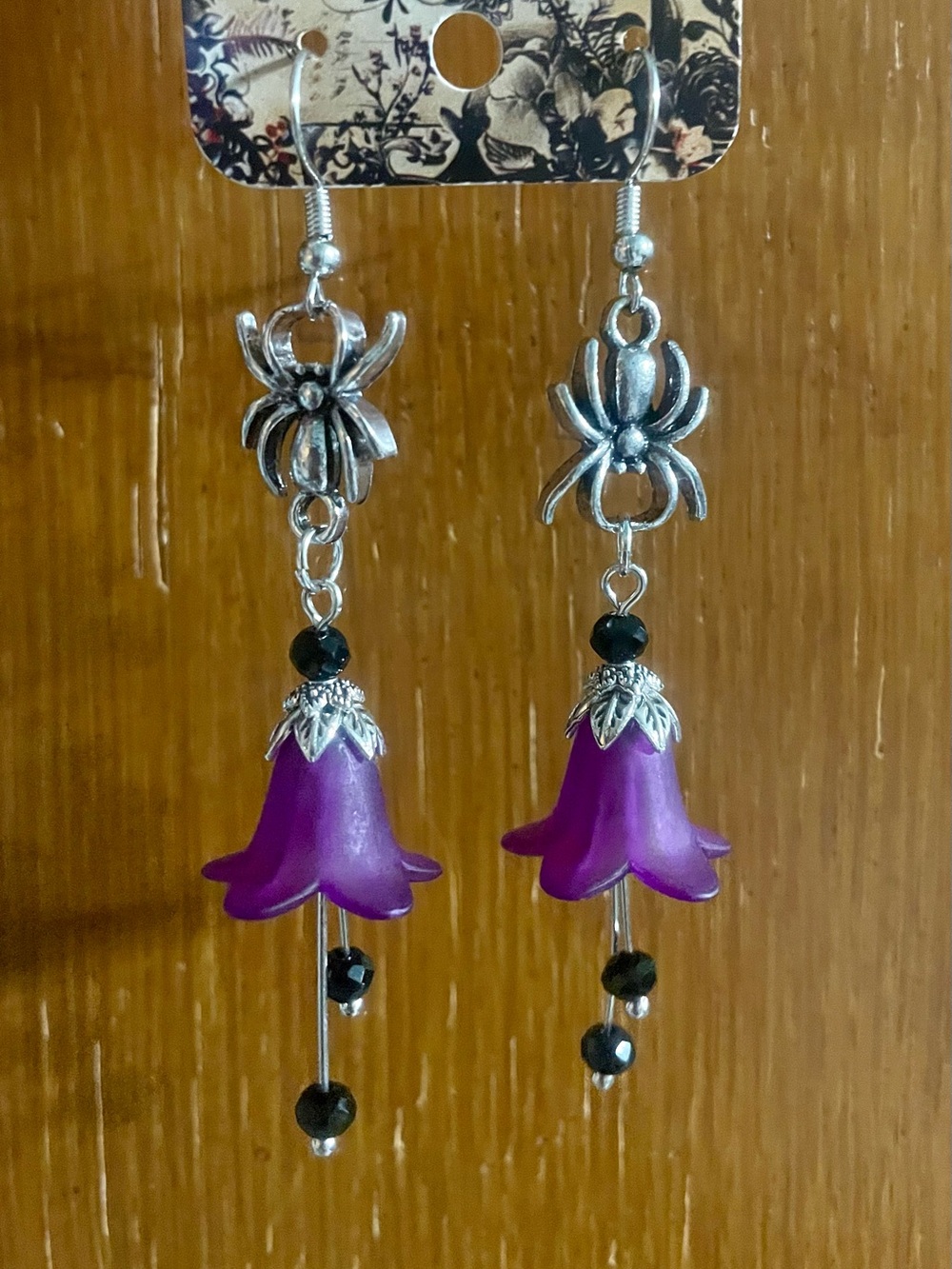 Hand Crafted Deadly Nightshade Earrings with Silver Spider Charms - Picture 5 of 5
